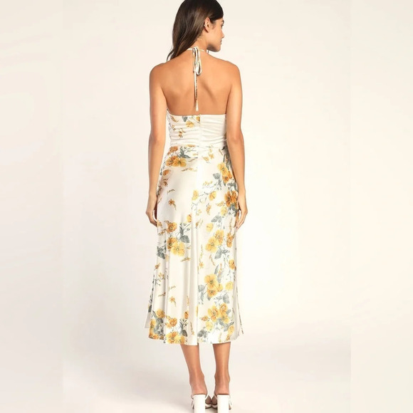 Lulus Unforgettable Moments Ivory Floral Cutout Halter Midi Dress size Small - Picture 3 of 5